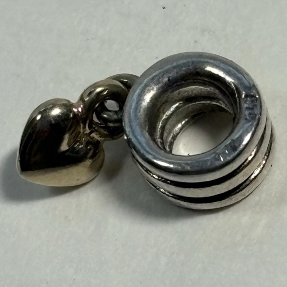 PANDORA 16” Snake Oxidized Necklace + 925 ALE 14k Gold Heart + 3 Charms - Picture 8 of 8